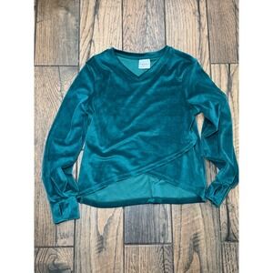 Laundry by Shelli Segal Velour Wrap V Neck Long Sleeve Top Teal Small